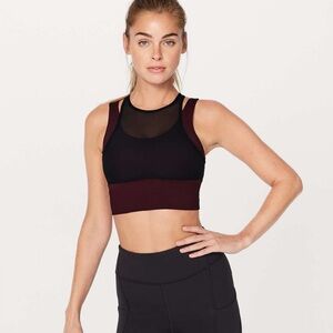 Lululemon Double Tap Bra II High-Neck Black & Burgundy Sports Bra Size 8